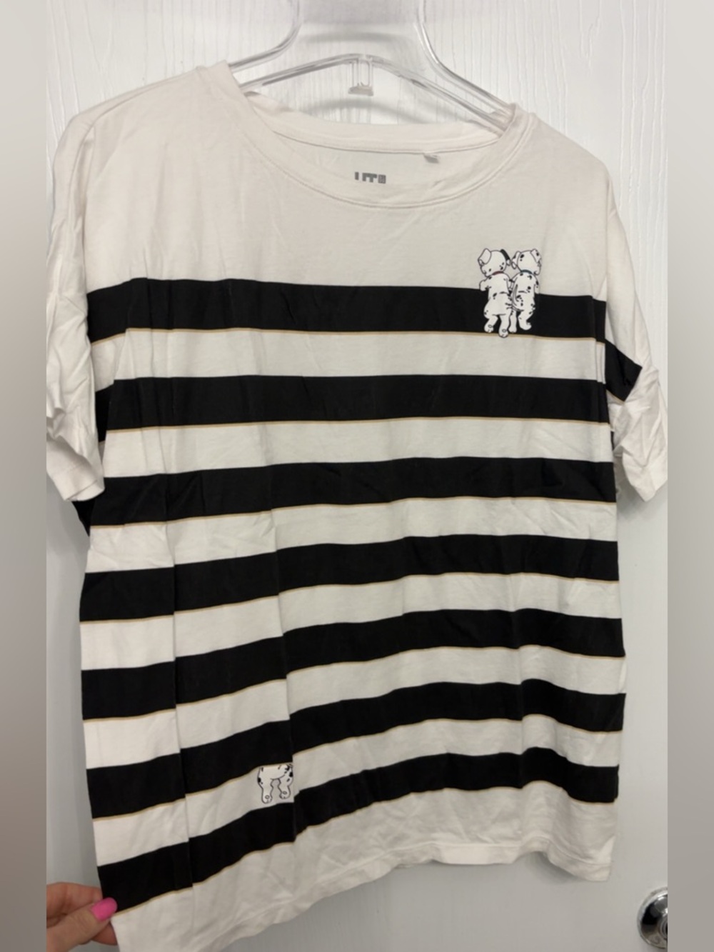 Disney Black and White Striped Short Sleeve Tee with Puppy Motif